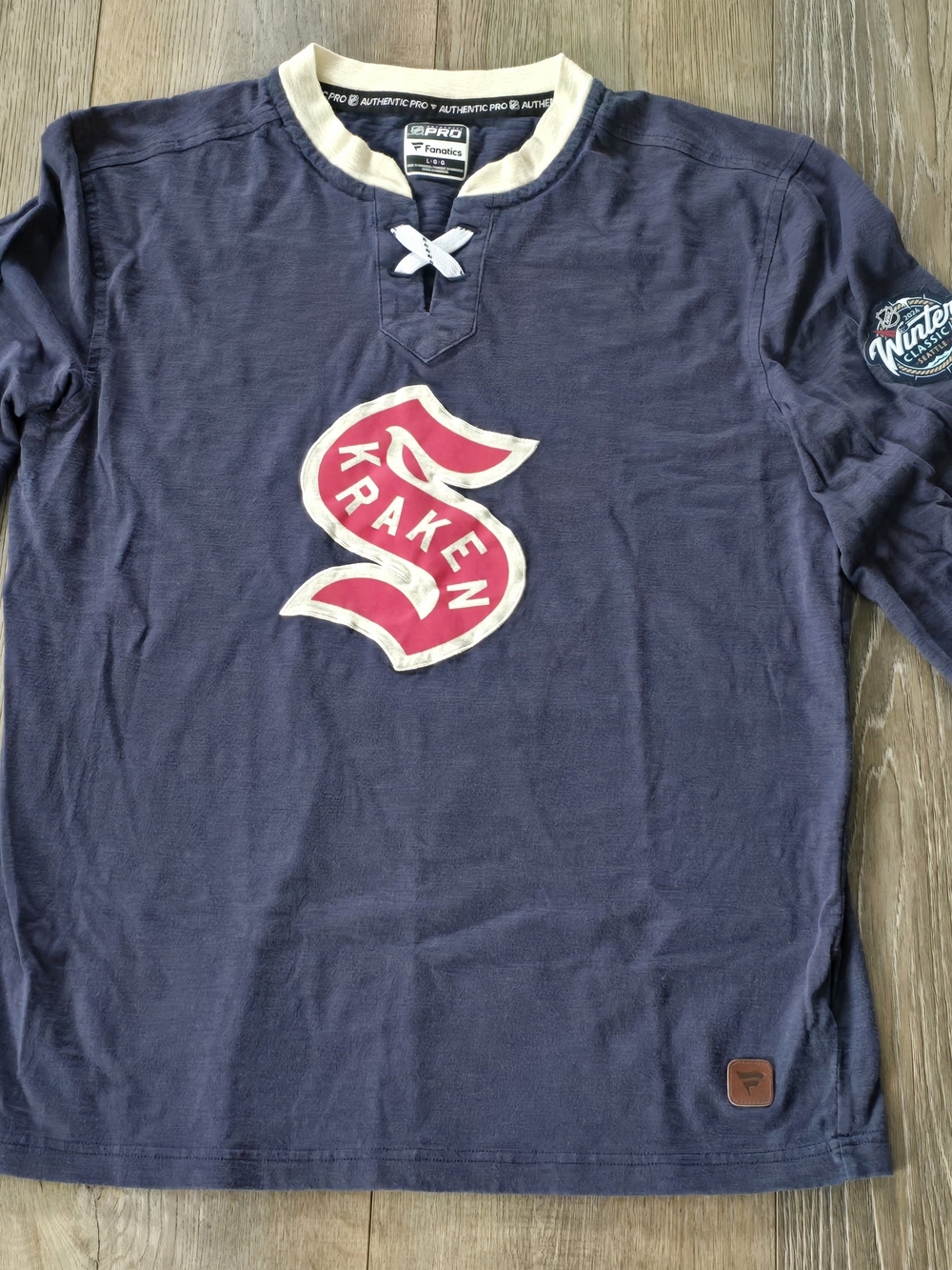 Fanatics Navy Long-Sleeve Kids Tee with Red Kraken Logo